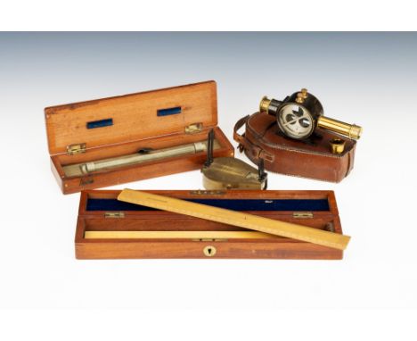 A Collection Drawing Instruments with important New Zealand Provenance, comprising of a 9in rolling rule in German Silver eng
