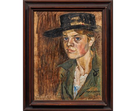Marie Zlatníková-Mikanová(1901 Bosanci - 1985 Prag) Bildnis einer jungen Frau mit HutIn erdigem Kolorit und lockerem Duktus g