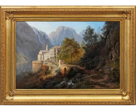 Pieter Francis Peters(1818 Nijmwegen - 1903 Stuttgart)Oberitalienische LandschaftBlick auf ein imposantes Gebäude-Ensemble mi