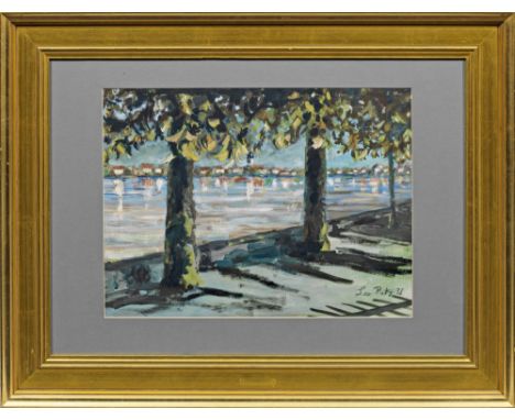 Leo Putz(1869 Meran - 1940 ebenda)SeepromenadeMit virtuos gesetztem, schnellem, breitem Duktus ausgeführte, spätimpressionist