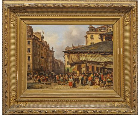 Giuseppe Canella der Ältere(1788 Verona - 1847 Florenz)Belebter Markttag bei den "Les Halles" in Paris mit Blick auf die Rue 