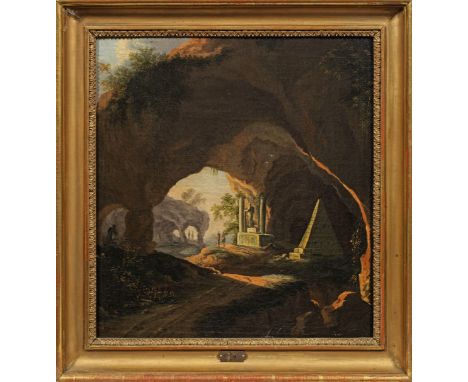 Johann Ludwig Giesel(1747 Dresden - 1814 ebenda) attr.; Landschaft mit GrottenBlick auf bizarre Grotten- und Felsformationen 