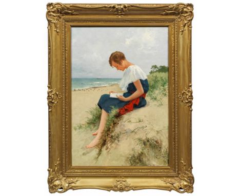 Hermann Seeger(1857 Halberstadt - 1945 Krössinsee)Lesendes Mädchen in den OstseedünenWohl Darstellung einer der Töchter des K