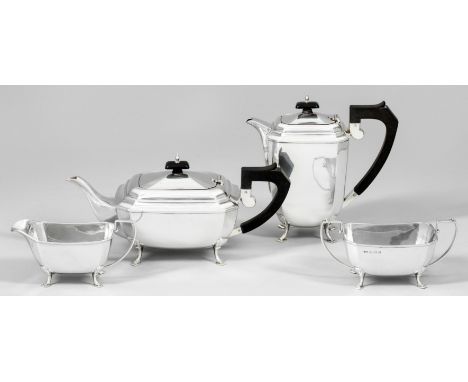 Elegantes Kaffee- und TeeserviceSterlingsilber. 4-tlg.; Kaffee- und Teekanne, Sahnegießer und Zuckerschale. Über vier ausgest