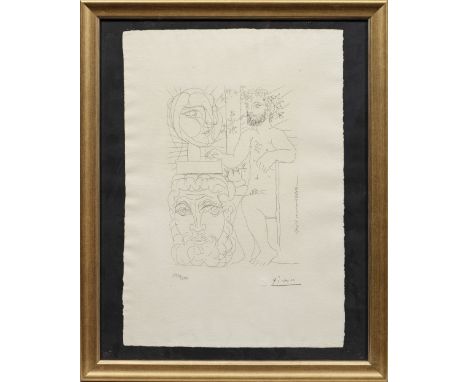 Pablo Picasso(Malaga 1881-1973 Mougins) nach "Sculpteur et son autoportrait sculpté servant de socle à une tête de Marie-Thér