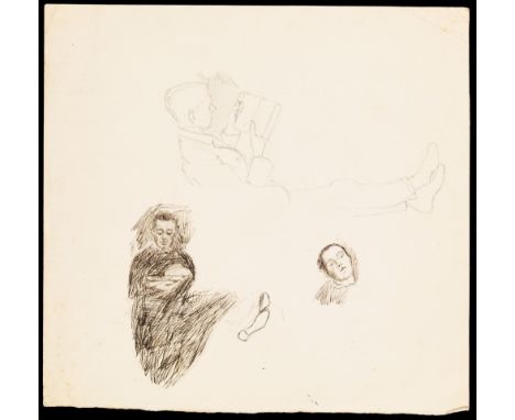 HENRY TONKS (1862-1937) A FOLIO OF DRAWINGS AND LETTERS including a sheet of studies with a man reading, figures ice skating,