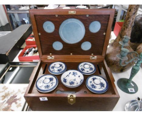 TEA CADDY WITH SET OF POTTERY JARS AND MIXING BOWLS