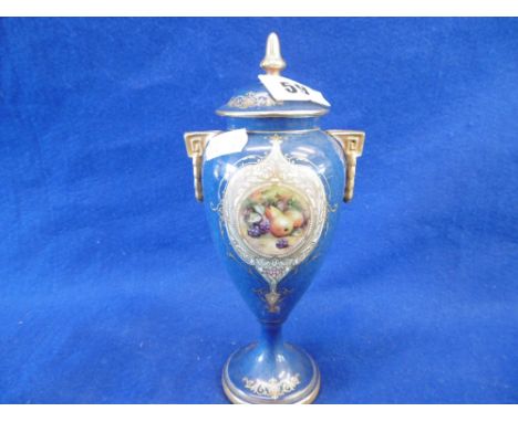 A ROYAL WORCESTER VASE AND COVER CIRCA 1900 HAND PAINTED, FINIAL A/F