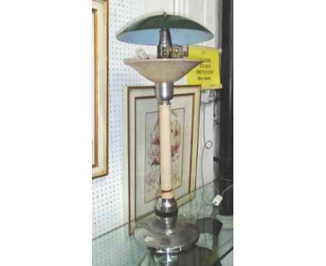 LAMP, 1930's, having a green pierced shade on column with chrome base and mounts, 70cm H. (with faults)