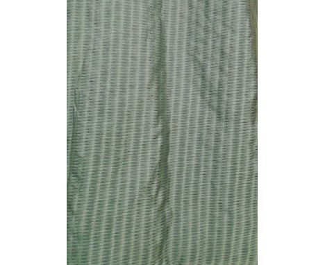 CURTAINS, two pairs, Greek patterned silk, lined and interlined, 178cm W x 250cm D. (4)