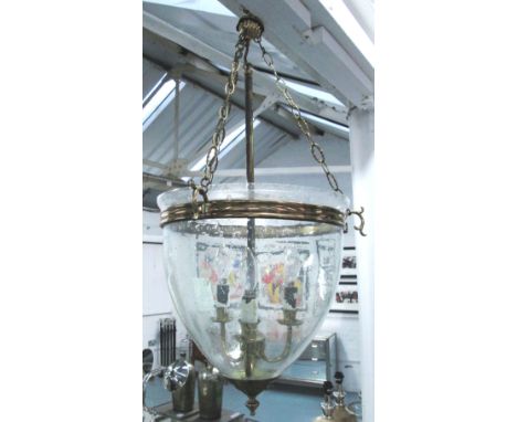 CEILING LAMP, glass bowl, 82cm H x 42cm. (with faults)