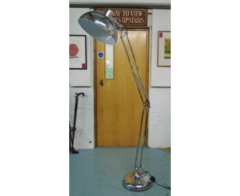FLOORSTANDING ANGLEPOISE LAMP, in chromed metal with weighted base, 160cm H. 