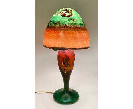 FRENCH GLASS DOME TABLE LAMP - SIGNED - 2004 TO BASE  - 53 CMS (H) APPROX