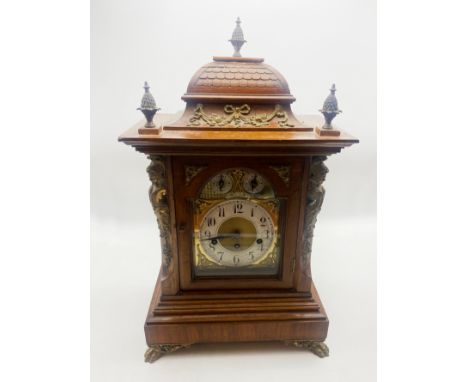 MAHOGANY &amp; BRASS WESTMINISTER CHIMING MANTLE CLOCK
