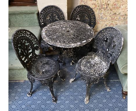 VINTAGE GARDEN FURNITURE 4 CHAIRS &amp; TABLE - CAST ALUMINIUM