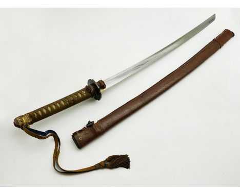  ARMY OFFICERS SWORD / SAMURAI WITH LEATHER SCABBARD