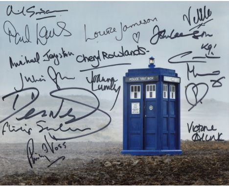 Doctor Who 8x10 photo signed by FOURTEEN actors who have appeared in the series, including Joanna Lumley, Louise Jameson, Phi