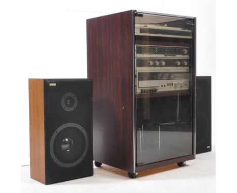 Sharp - A vintage 20th century music stacking system with twin stereo speakers. With a stereo amplifier, stereo cassette deck