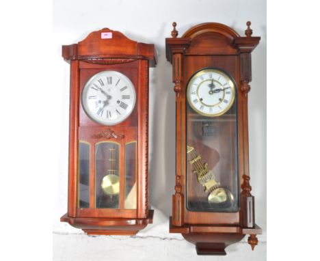 A walnut cased 8-day vienna regulator wall clock with enamel dial marked for 'Highlands' together with another silvered dial 