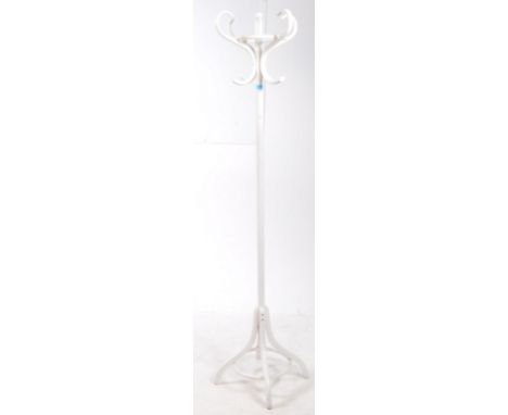 Thonet style painted bentwood coat stand / rack. With bentwood hooks, central column with four point splayed feet united by c