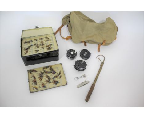 FISHING ITEMS including fishing reels (Young &amp; Sons Beaudex,Olympic 420, and Leeda Rim Fly), vintage gaff, a Shaw's Fly F