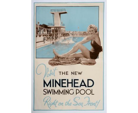 MINEHEAD LIDO POSTER a vintage poster advertising the Minehead Lido, Visit the new Minehead Swimming Pool, Right on the sea f