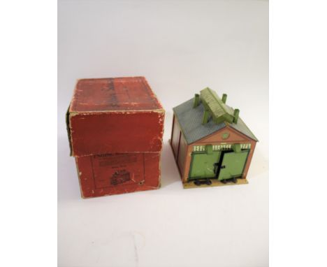 HORNBY 0 GAUGE including a large boxed No 1 Engine Shed (box tatty), boxed M1 Tender, boxed M1 Locomotive, No 51 Coach, No 1 