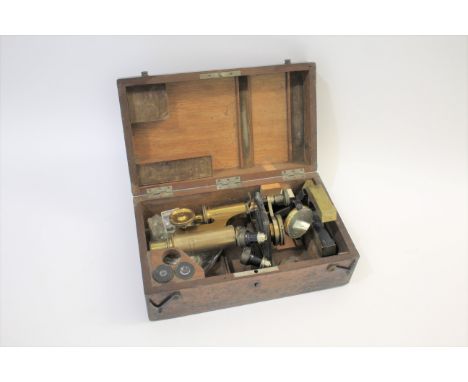 REICHERT CASED MICROSCOPE a brass and metal monocular microscope with two lenses, marked C Reichert, Wien, VIII, Bennogasse 2