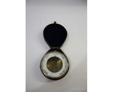 CASED BAROMETER - BOURDON &amp; RICHARDS a brass cased barometer, marked Metallic Barometer, Gold Medal Exhibition, Bourdon &