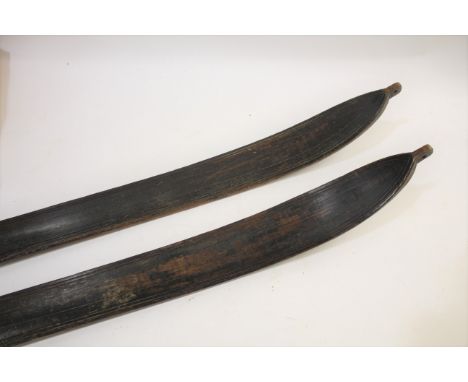 PAIR OF VINTAGE WOODEN SKI'S a pair of early 20thc wooden ski's made by L H Hagen &amp; Co, Christiania, with metal mounts fo