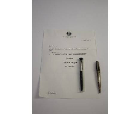 ALFRED DUNHILL SILVER PEN a silver Alfred Dunhill Torpedo ball point pen, stamped 925. Also with a Parker ball point pen sign