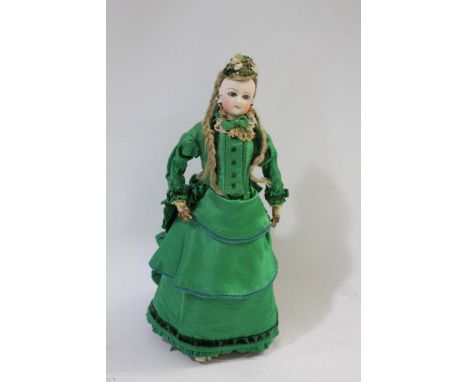 19THC FRENCH FASHION DOLL - CLAUDINE a French bisque swivel neck fashion doll circa 1860-1870, with blue glass paperweight ey