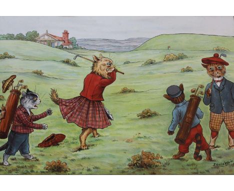 AFTER LOUIS WAIN GOLFING CATS - THE APPROACH; THE PUTT; HOLED OUT Three, chromolithographs, each mounted to the image Each 37