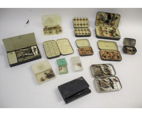 VINTAGE FISHING FLIES &amp; TINS including a Hardy tin with 15 numbered compartments and an index to show the contents (March
