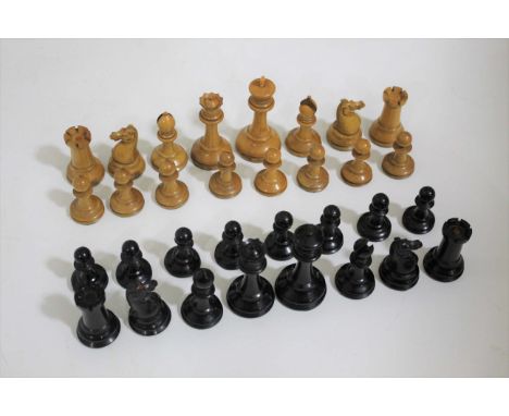 JACQUES STAUNTON CHESS SET a complete boxwood and ebony chess set, with two pieces of each side marked with a red crown and t