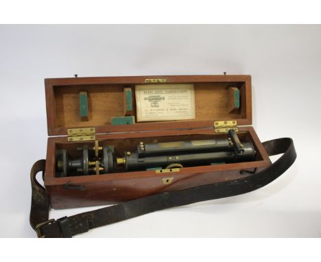 BOXED DUMPY LEVEL - J BROWN, GLASGOW a boxed surveyors metal and brass dumpy level, marked for J Brown, Glasgow, in a fitted 