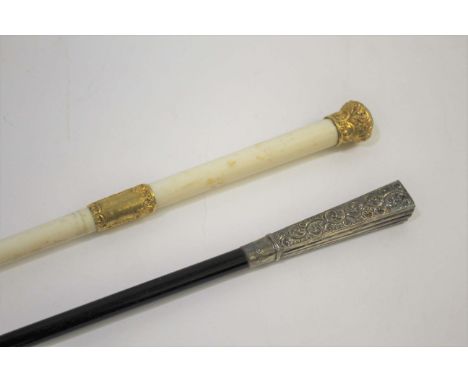 2 19THC CONDUCTORS BATONS - BENOIT 'BENNO' HOLLANDER including a baton with an ebony shaft, fan shaped silver top and silver 