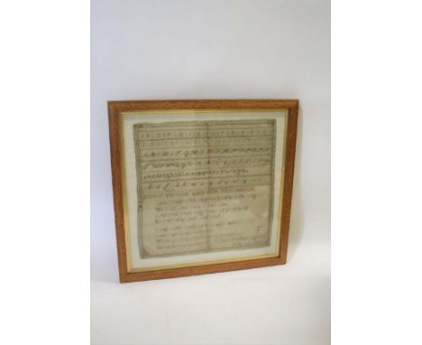 19THC SAMPLER - 1848 a Victorian sampler embroidered with rows of letters and numbers to the top section, with a verse to the