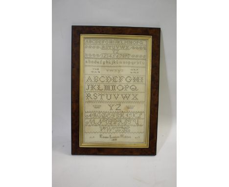 TWO 19THC SAMPLERS including an embroidered sampler with various letters and numbers in rows, marked at the bottom Emma Louis