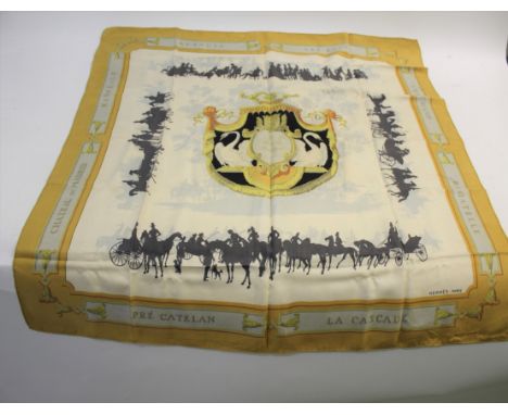 HERMES SCARF including a Hermes Bois de Bologne silk scarf (81cms by 86cms) and a French silk scarf titled Le Maneige (74cms 