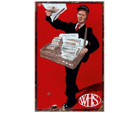 W H SMITH &amp; SON ENAMEL SIGN a pictorial enamel sign for W H Smith &amp; Son, the figure holding newspapers. Marked for Pa