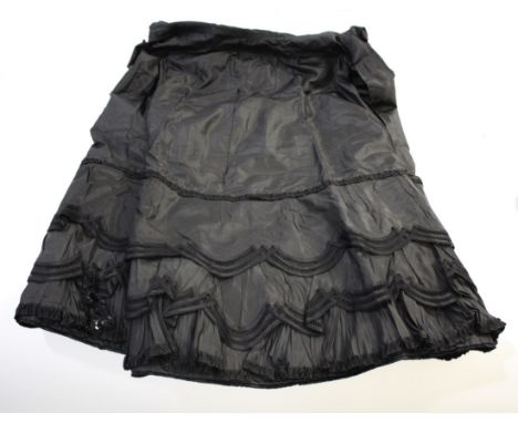 LATE 19THC BLACK SILK SKIRT the skirt 97cms long, also with a black lace shawl, a qty of bead and sequin trimmings, a black s