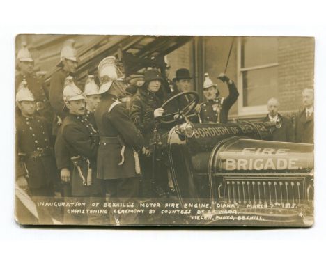 BEXHILL-ON-SEA. A photographic postcard titled 'Inauguration of Bexhill's Motor Fire Engine, Diana, March 7th 1925, Christeni