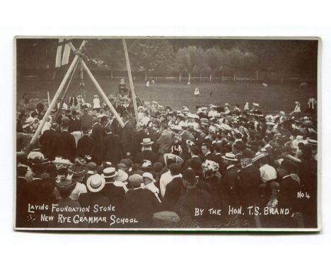 RYE. A collection of 34 postcards of Rye and its East Sussex environs, including photographic postcards titled 'Laying Founda