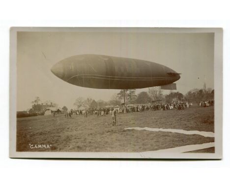 HAYWARDS HEATH. A photographic postcard titled 'Gamma' showing the army airship above Lindfield Common near Haywards Heath, p