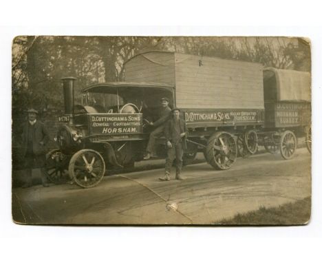 HORSHAM. A photographic postcard of the steam engine sign-written with D. Cottinghams &amp; Sons of Horsham, together with an