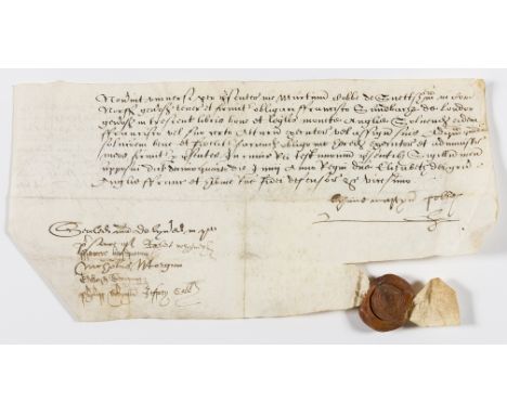Elizabethan Document.- Obligation bond between Martin Cobbe of Snettisham and Francis Sundburge of London, D.s., manuscript i