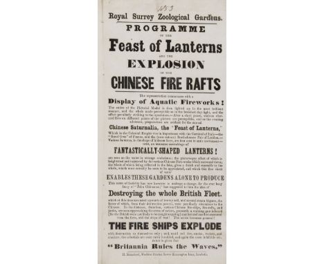 Royal Surrey Zoological Gardens.- Programme of the Feast of Lanterns and the Explosion of the Chinese Fire Rafts,  printed br