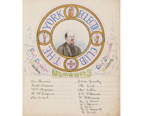 York.- The York Eclectic Club... Record of Meetings, manuscript, watercolour wash portrait title and 33pp. excluding blanks, 