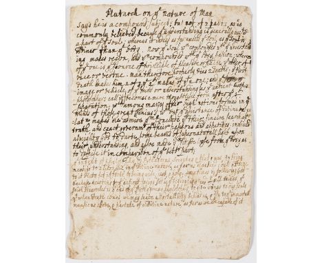 17th century note.- Plutarch on ye nature of Man, manuscript, 1p., 115 x 83mm., ]17th century]; and c. 25 others, including a